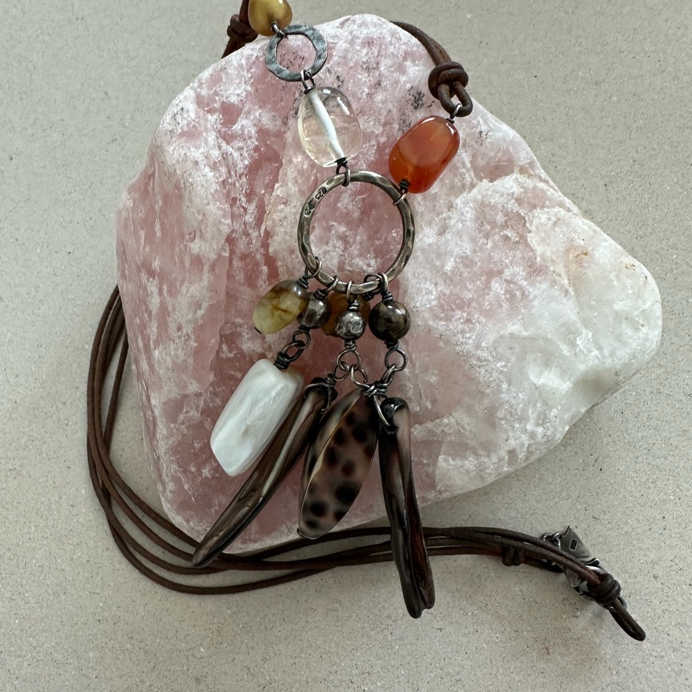 Brown and Cream Natural Stone Necklace with Organic Design
